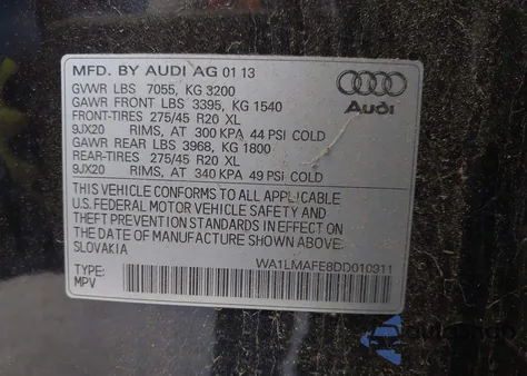 2013 Audi Q7 3.0 Tdi Premium z USA, uszkodzony, nr VIN WA1LMAFE8DD010911
